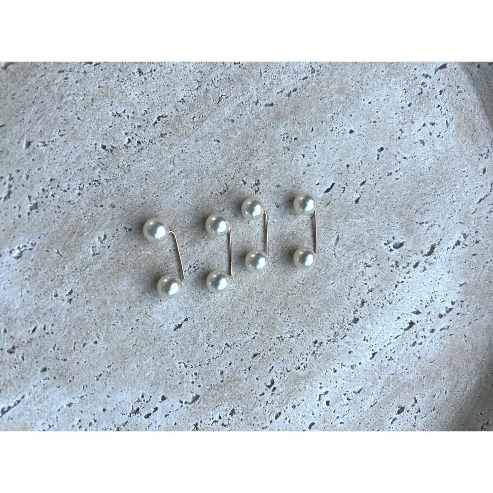 Set of 4 Faux Pearl‎ Sweater Pins Gold Tone Safety Pin Brooch Shawl Clips Womens